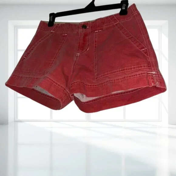 Periscope Red Fade Cotton Utility Shorts White Stitching Size 3 Y2K Aesthetic - Picture 3 of 10